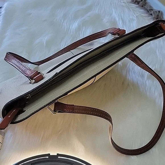 DOONEY & BOURKE Lexington Cream Pebbled Leather Tan Double Handle‎ Zip Tote Bag - Picture 5 of 15